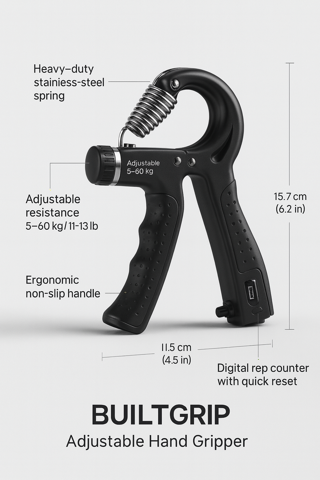 BuiltGrip - Adjustable Grip Trainer with Rep Counter